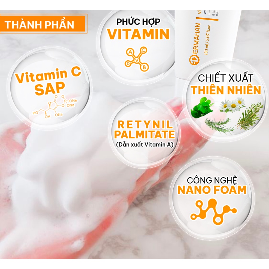 Sữa Rửa Mặt Dermahan Lúa Mạch Đen, Trà Xanh, Vitamin C 150ml