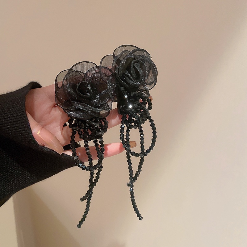 Bông Tai Mạ Bạc Hình Hoa Phối Tua Rua Xinh Xắn Thời Trang