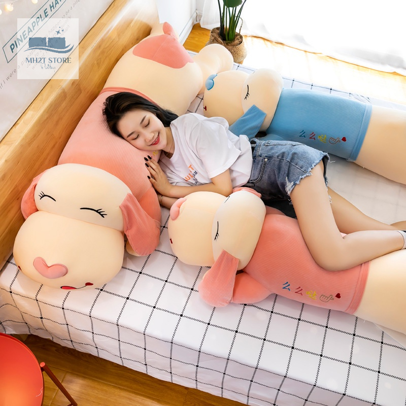 Gấu Bông Chó Nằm Mũi Tim, Thú Nhồi Bông Siêu Mềm Mịn Vải Nhung Cao Cấp Kích Thước 1m3 1m5 SHOP MH2T STORE