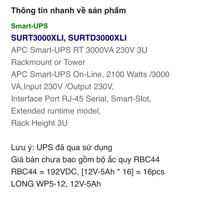 Bộ lưu điện UPS APC RT 3000 2100w Sin chuẩn có card 1931