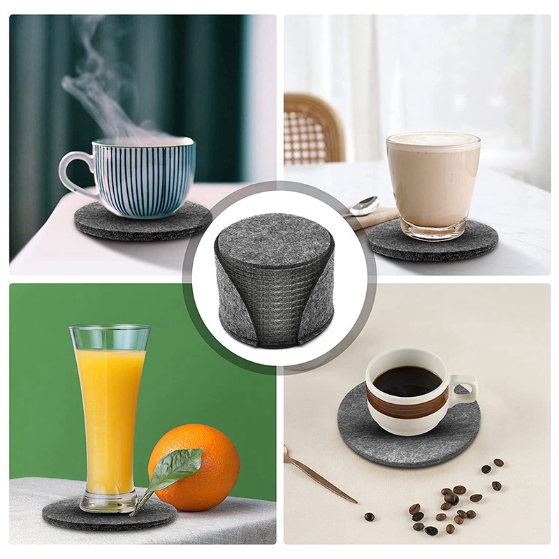 Kính lót ly , Lót nỉ cho kính , Bộ 14, Lót nỉ có hộp bảo quản. Lót có thể giặt được (Grey)