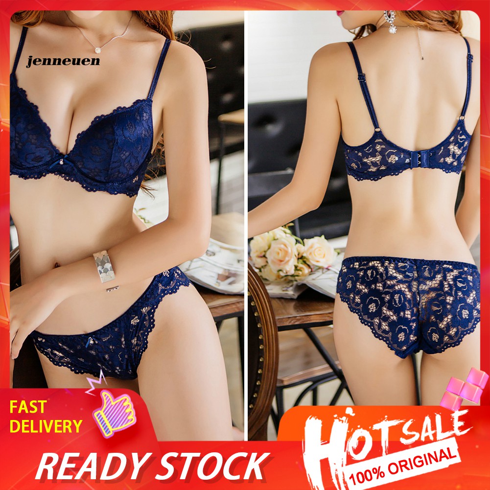 Set Áo Lót + Quần Lót Màu Trơn Phối Ren Hoa Quyến Rũ Cho Nữ