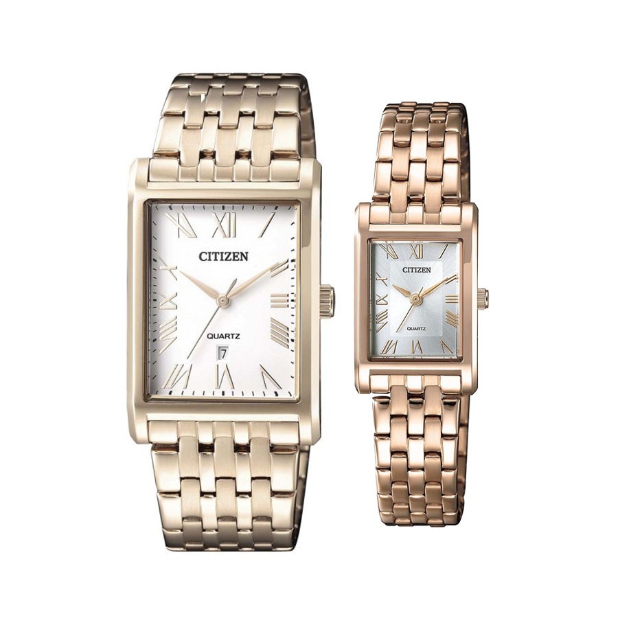 Đồng Hồ Đôi Citizen Pin-Quartz Dây Kim Loại BH3003-51A & EJ6123-56A - Mặt Trắng