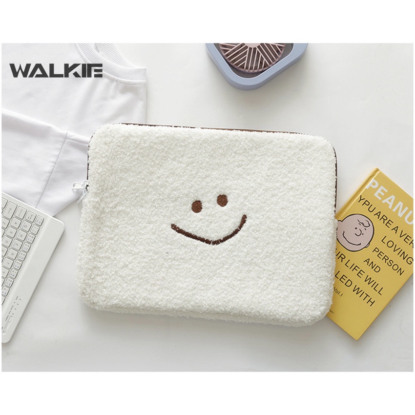 Túi Đựng Bảo Vệ Máy Tính Bảng Huawei MacBook Air Mac Ipad Pro 9.7 10.8 13.3'' 11 13 inch Vải Lông Hình Mặt Cười Dễ Thương