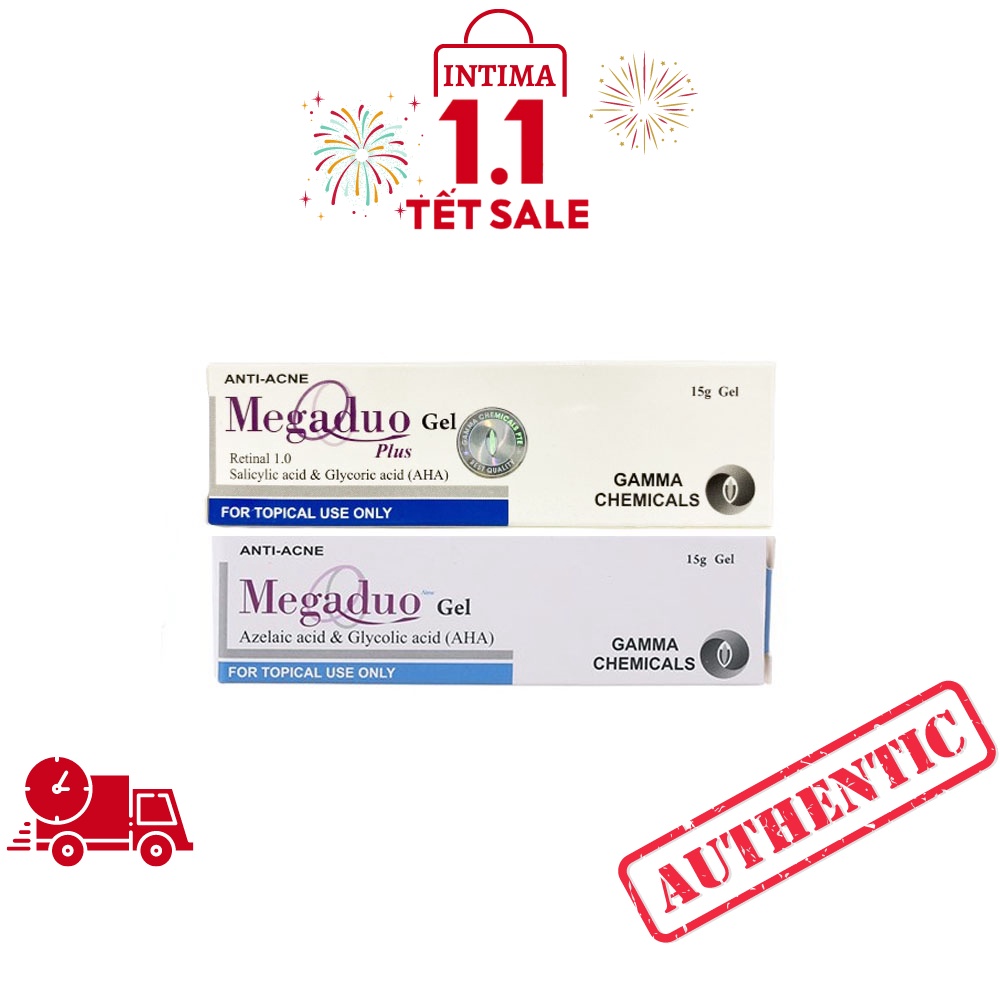 Megaduo Gel 15g AHA và Plus Retinal 1.0 - Giảm Mụn Thâm, Trứng Cá, Dưỡng Da - Intima Official