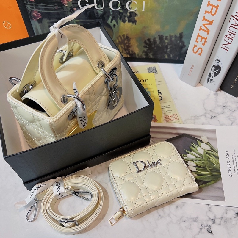 Túi dior lady 3 ô kèm ví