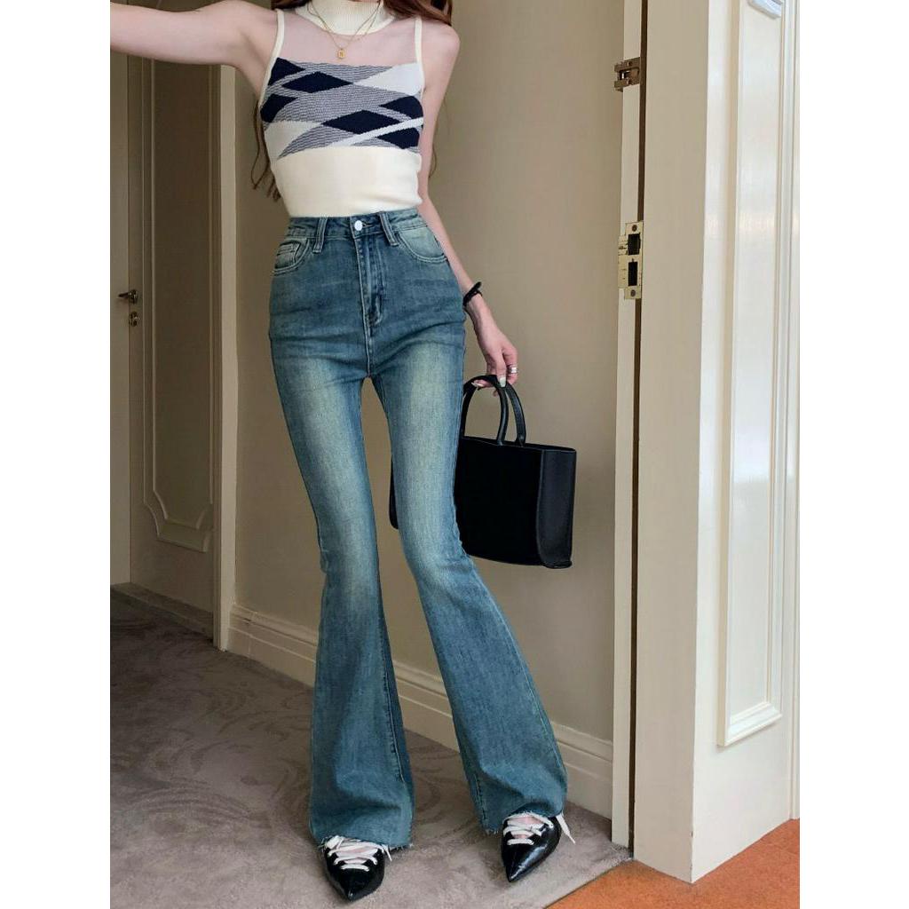 Quần Denim Dài Dáng Ôm Phong Cách Retro 64027