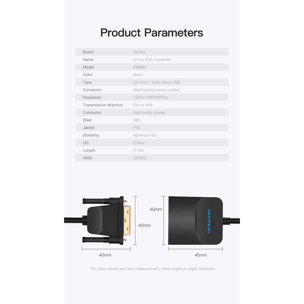 Vention DVI D to VGA Adapter DVI 24+ 1 VGA Converter Cable 1080P