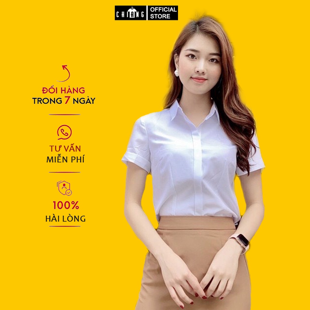 Áo Sơ Mi Trắng Nữ Cộc Tay, Áo Sơ Mi Nữ Công Sở CHIANG mịn mát M56