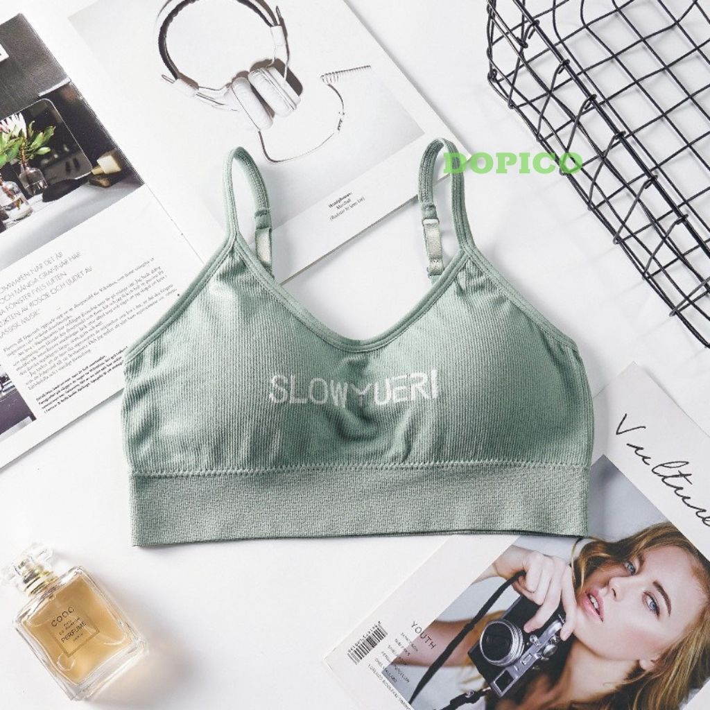 Áo bra nữ 2 dây tập gym thể thao đẹp, áo lót không gọng in chữ nổi bật DOPICO B7701