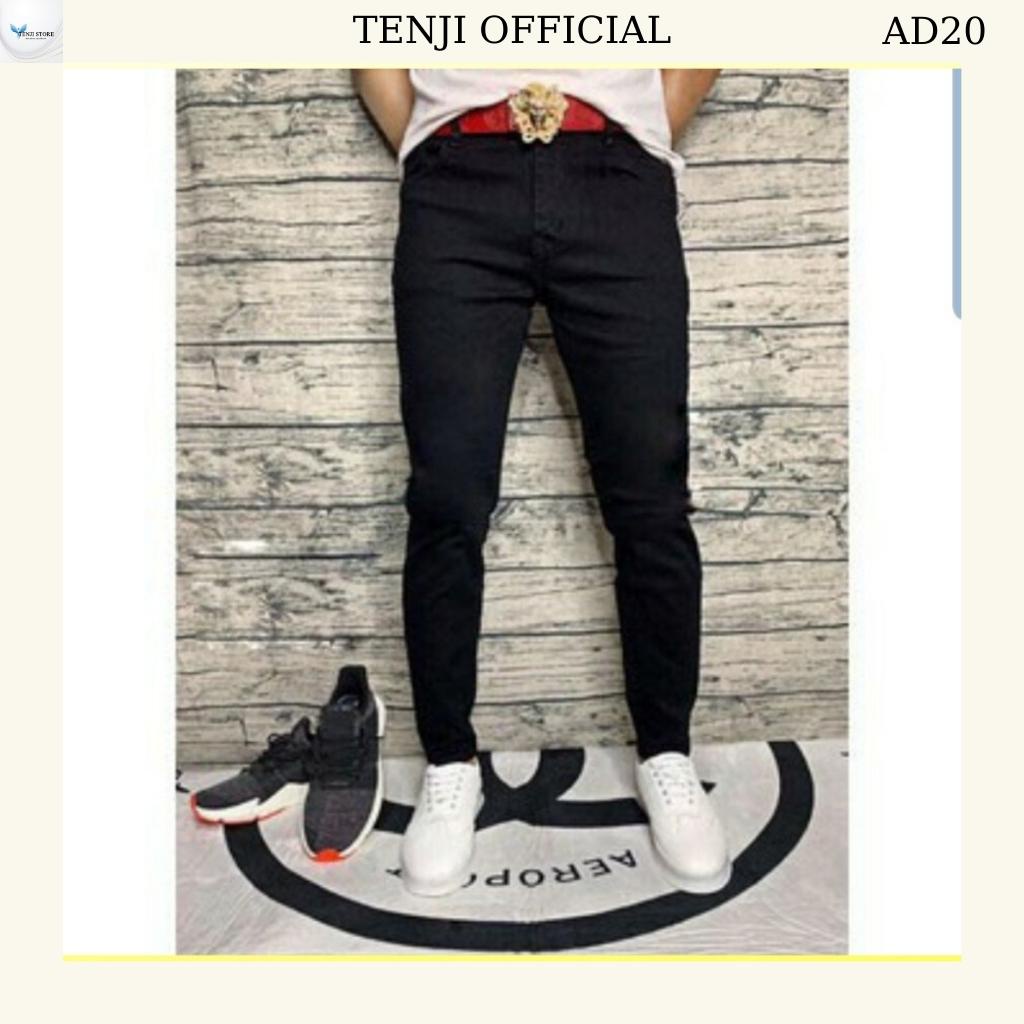 Quần jean nam đen TENJI QJ20 chất bò co dãn hòa tiết trơn kiểu dáng kinnny cá tính size