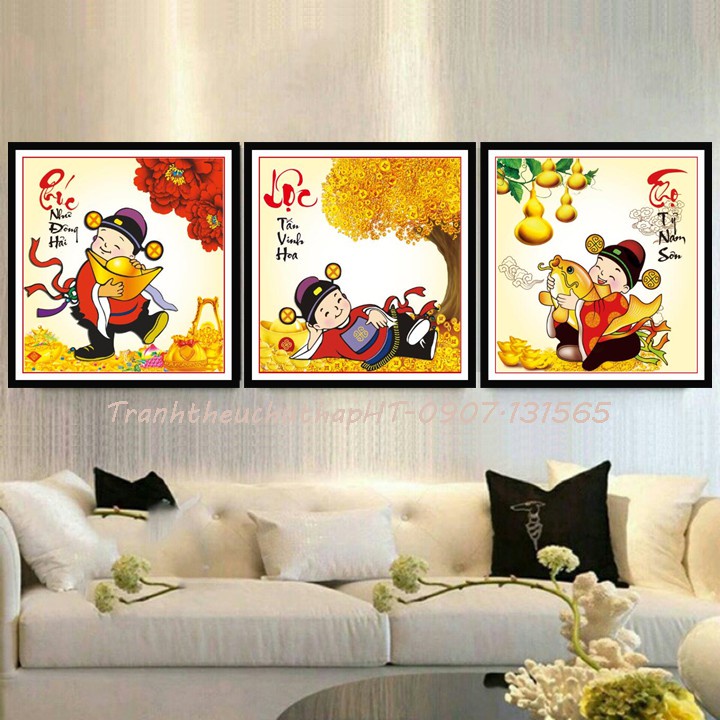 Tranh đính đá phúc lộc thọ KT:134x50cm,tranh gắn đá chưa gắn