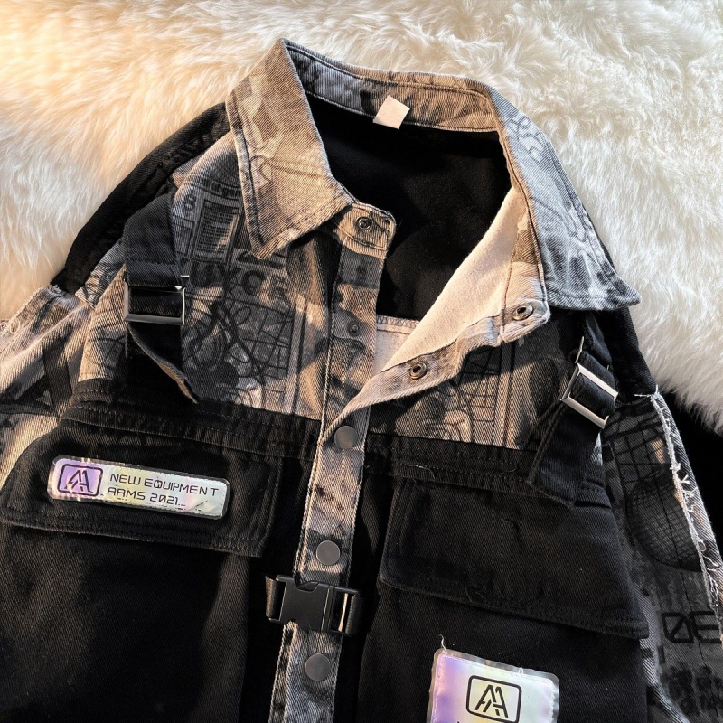 Áo khoác denim iMaodou phối túi giả hai lớp thời trang đường phố Nhật Bản cá tính cho nam