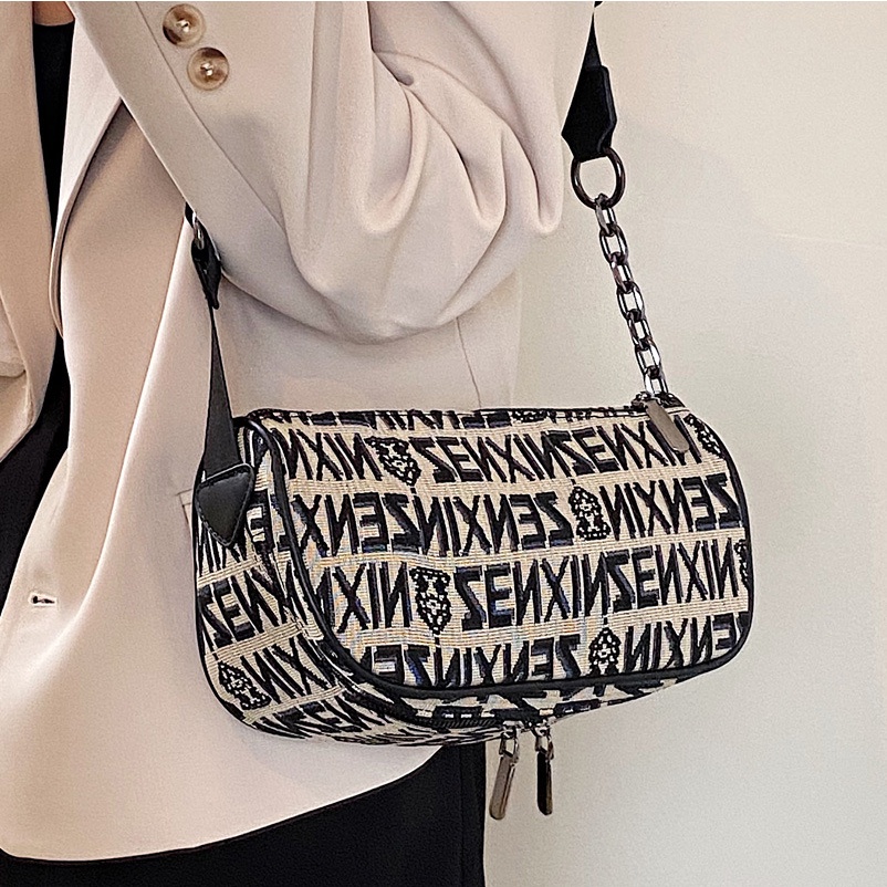Túi Đeo JASMIN NOIR Chéo Vai Bằng Vải Canvas In Chữ Thời Trang Dành Cho Nữ