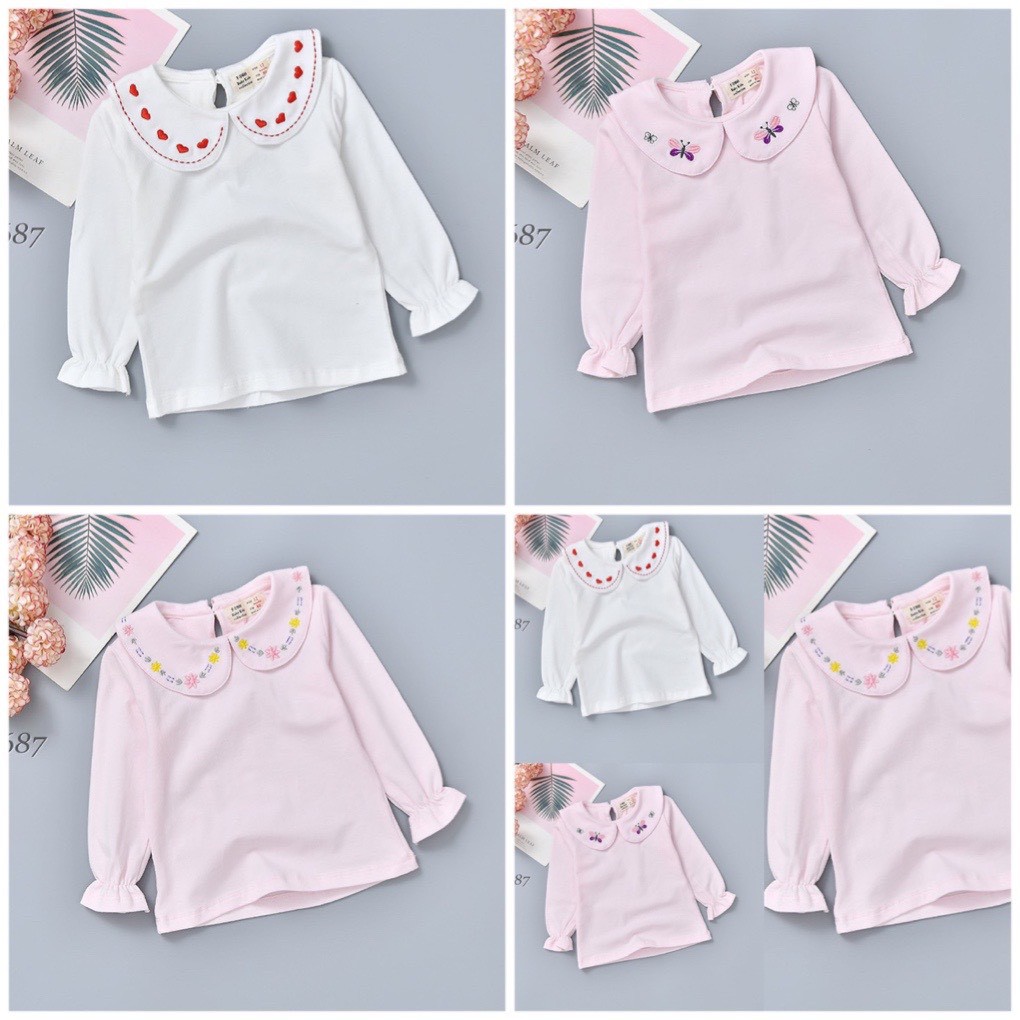 áo dài tay bé gái cổ bèo chất cotton nỉ  Ảnh thật Rio chụp, hàng có sẵn kèm video