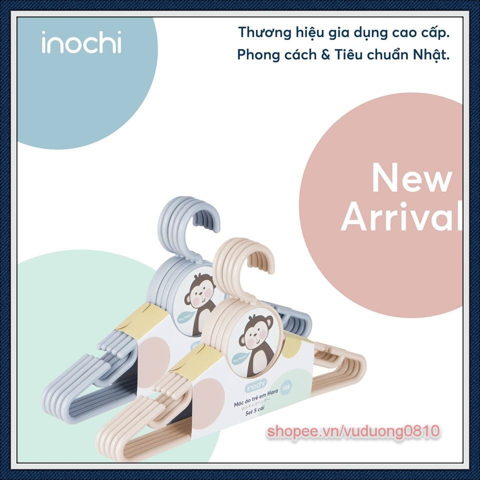 Set 05 Móc áo trẻ em Inochi (MA188) - màu sắc trang nhã, thích hợp cho cả giàn phơi và dây phơi