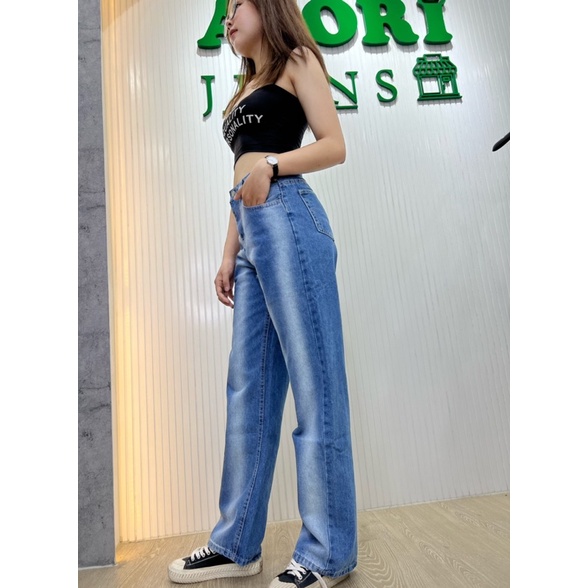 Quần Jeans Nữ AIORI Jeans Ống Rộng Lưng Cao Ulzzang Chất Bò Cao Cấp Dài 104cm