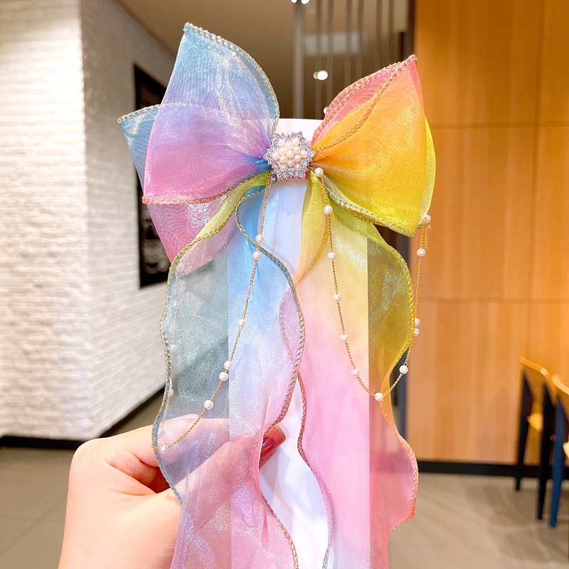 Kẹp tóc mặt hình nơ họa tiết hoa thời trang cho bé gái