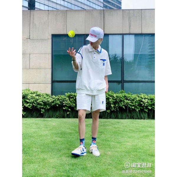 Set Bộ áo cổ bẻ viền xanh kèm quần short from rộng nam nữ .Chất bo cotton dầy đẹp, viền phối nổi bật phong cách Ulzzang