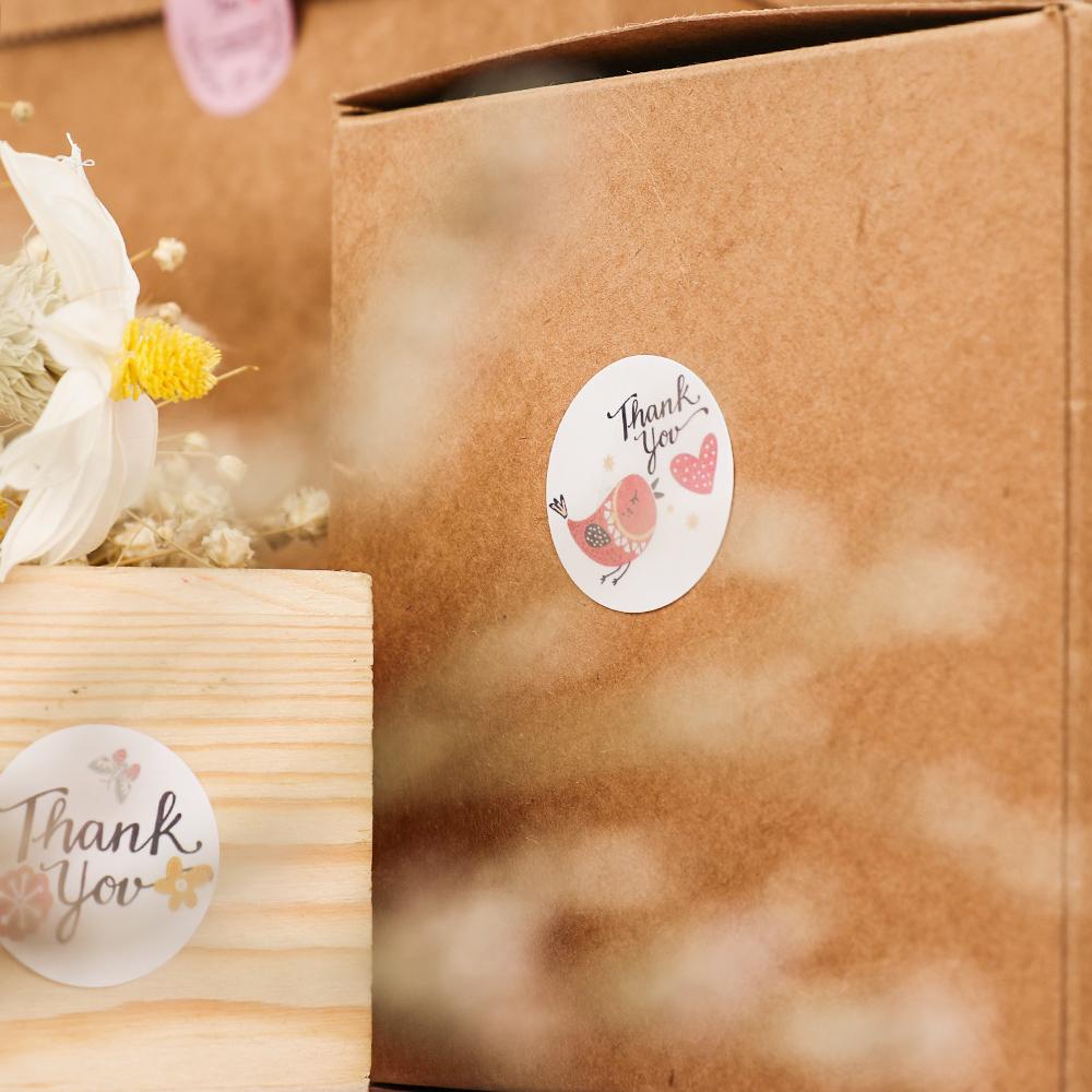 PISTA Cuộn 500 Miếng Dán Trang Trí Hộp Quà In Chữ Handmade Xinh Xắn