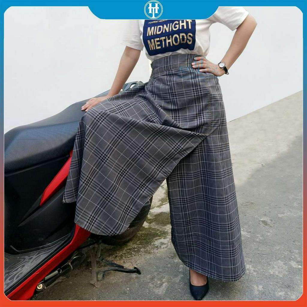 Chân váy chống nắng nữ xẻ tà vải kaki mềm mại có túi và nút bấm lưng KHT01 H&T FASHION