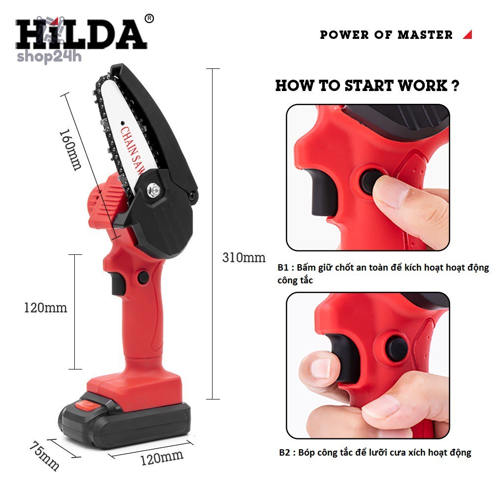 Máy cưa xích điện cầm tay Mini dùng pin sạc cho gia đình, cưa gỗ, nhựa loại 4 inch