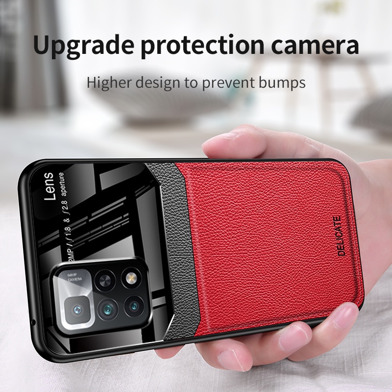 Ốp điện thoại Koosuk mặt da phối kính Plexiglass chống sốc cho Xiaomi Redmi 10 phong cách retro
