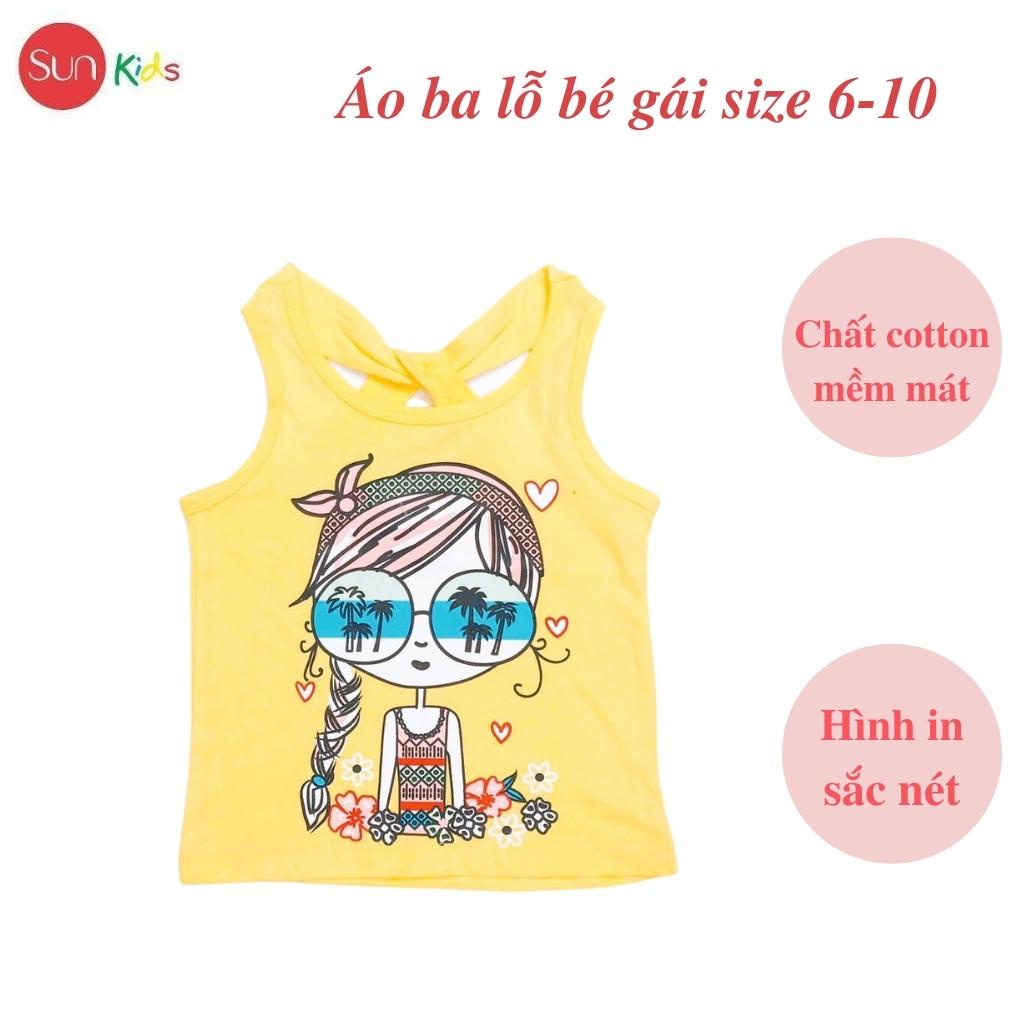 Áo thun bé gái, áo phông bé gái dáng ba lỗ, chất cotton, nhiều màu, size 6-10 - SUNKIDS