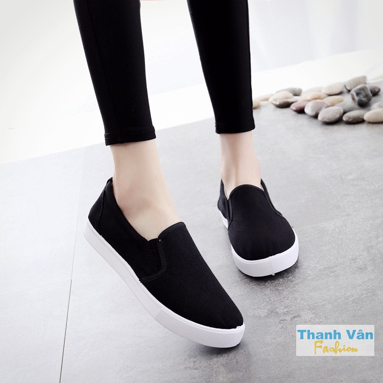 Giày lười nữ TV042 (vải đen đế trắng)
