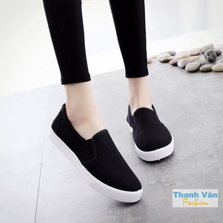 Giày lười nữ TV042 (vải đen đế trắng)