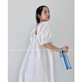 Váy baby doll tay phồng hở lưng cột nơ