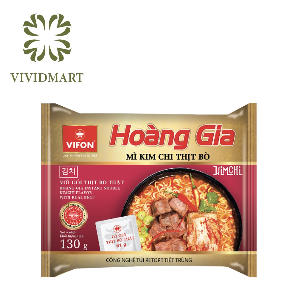 Góilẻ MÌ VIFON HOÀNG GIA MỚI 6 VỊ: THỊT BẰM, BÒ, HẢI SẢN CHUA CAY, LẨU THÁI TÔM, KIM CHI BÒ, LẨU CUA CAY –GÓI130G- VIFON