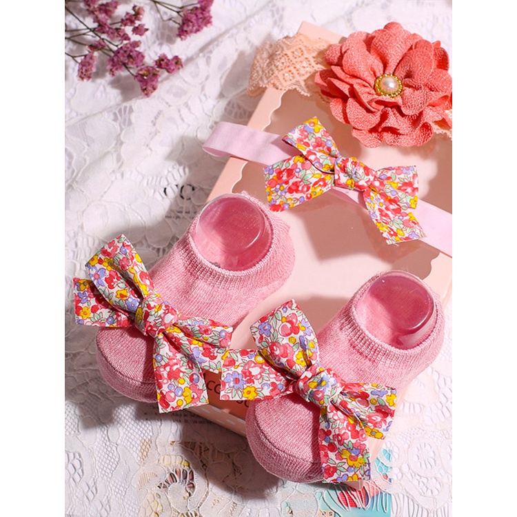 Set 3 Đôi Vớ Công Chúa Và Băng Đô Ren Chống Trượt Cho Bé Gái