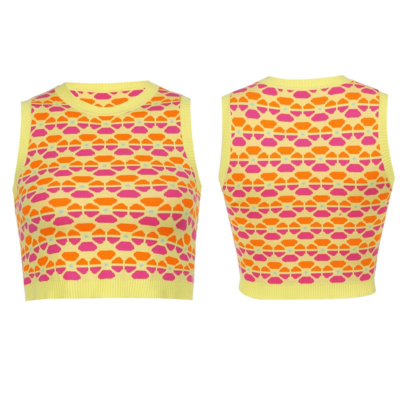 Áo Croptop Len Không Tay Cổ Tròn Màu Sắc Tương Phản Thời Trang Mùa Hè Dành Cho Nữ