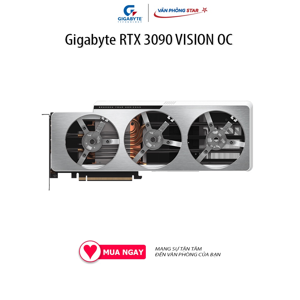Card màn hình Gigabyte RTX 3090 VISION OC (24GB GDD6X, 384-bit, HDMI +DP, 2x8-pin) Số nhân CUDA 10496 Xung GPU 1755 Mhz