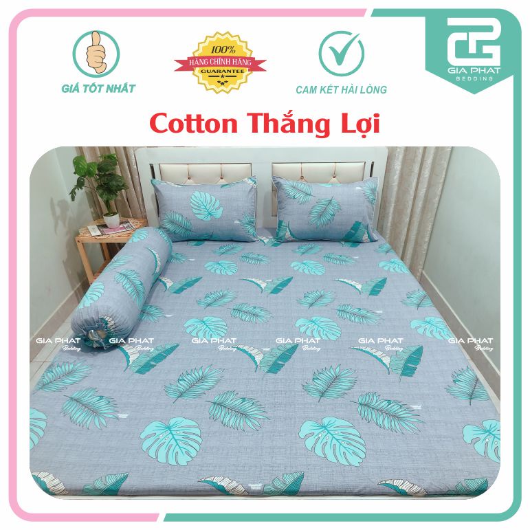 Bộ ga gối Thắng Lợi {4 món}100% Cotton chuẩn logo họa tiết Lá Chuối