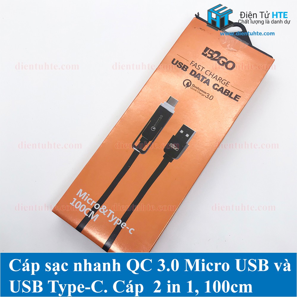 Cáp sạc nhanh và dữ liệu 2 trong 1 Micro + TypeC B2GO Hỗ trợ QC 3.0 và VOOC [HTE Quy Nhơn CN2]