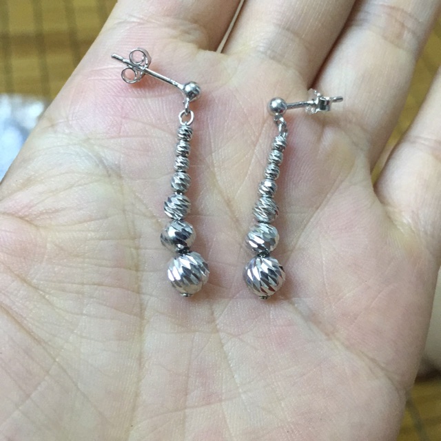 Khuyên tai treo bi bạc chuẩn mạ vàng trắng