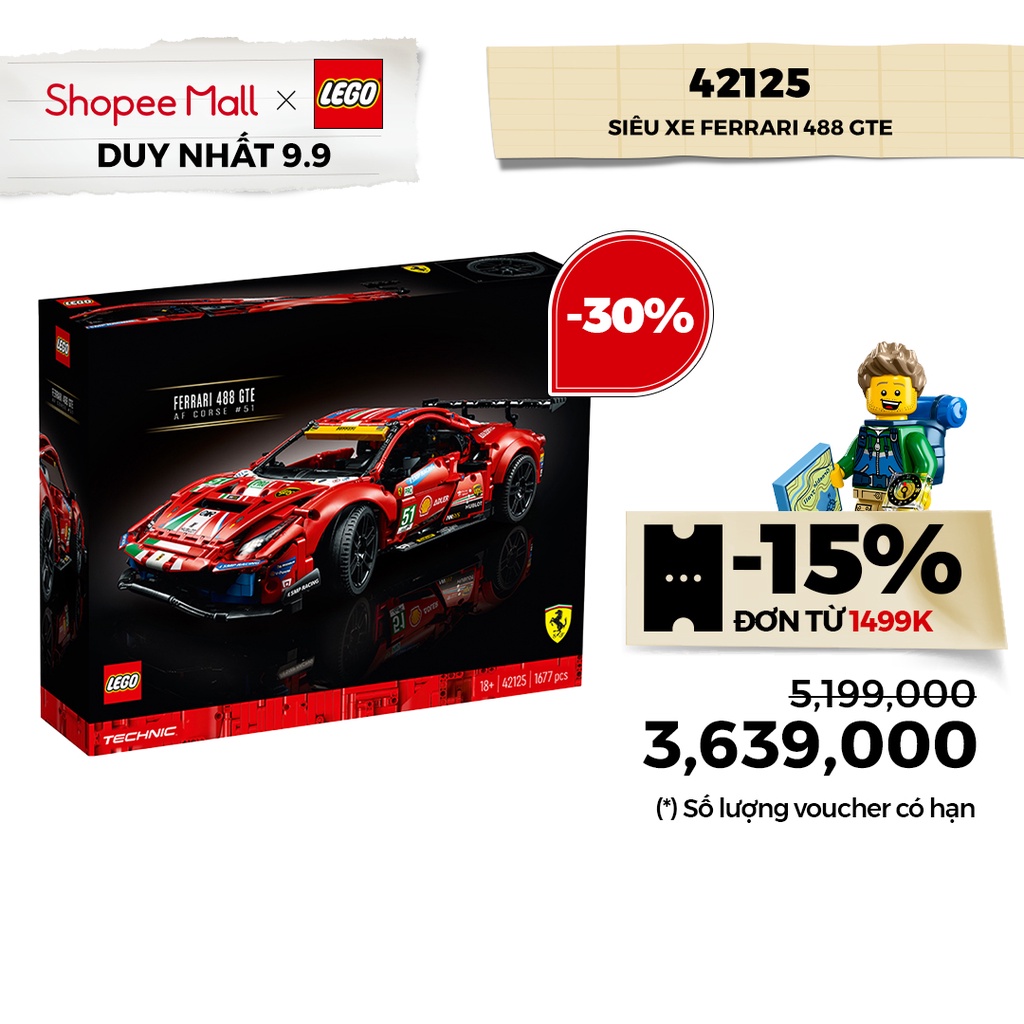 LEGO TECHNIC 42125 Siêu Xe Ferrari 488 GTE ( 1677 Chi tiết)