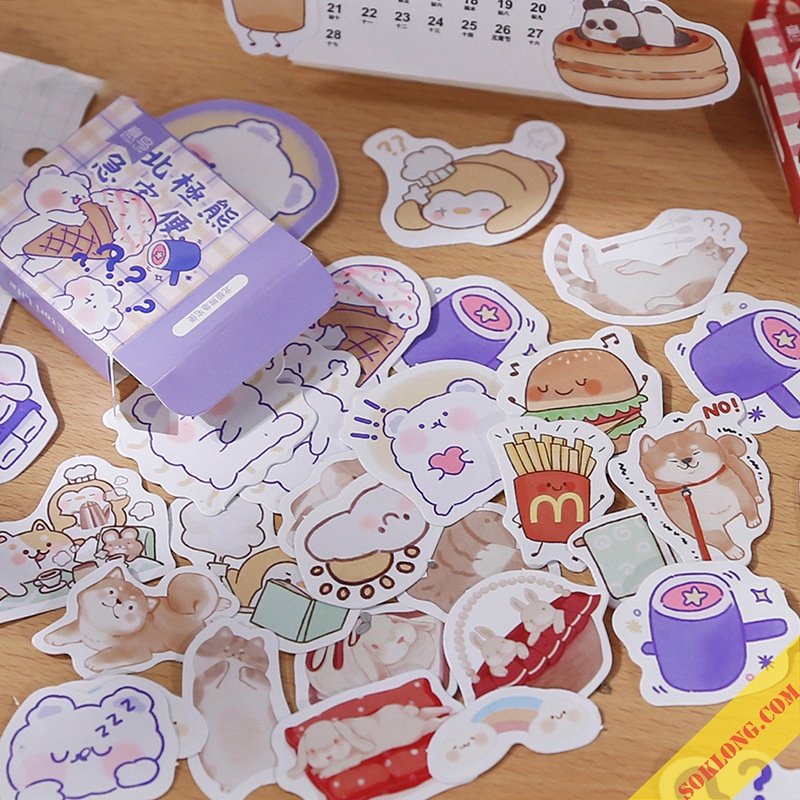 Bộ 45 sticker dễ thương hoạt hình - nhãn dán hình động vật cute STI38