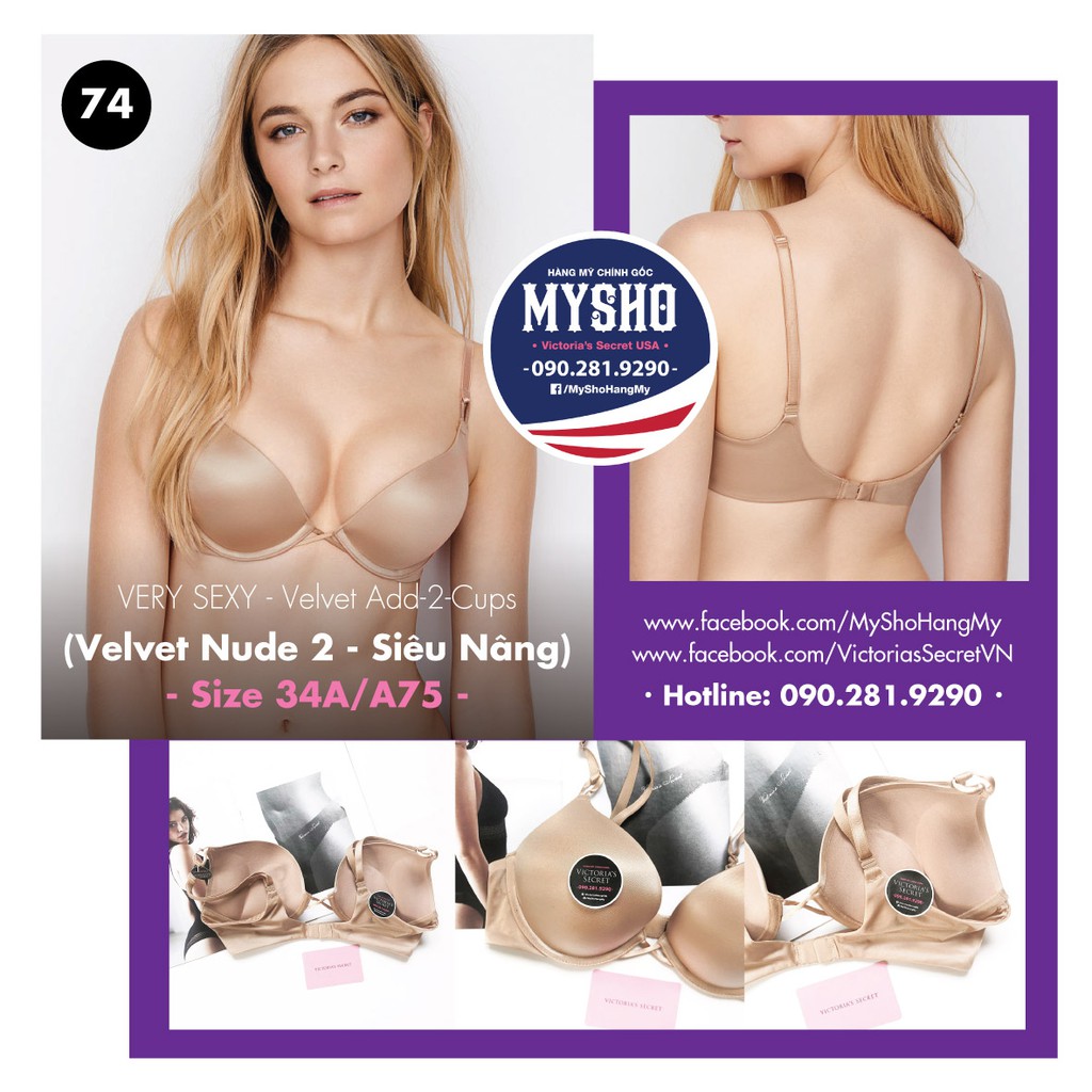 Áo lót nude siêu nâng ngực tạo khe , dòng Very Sexy Bombshell Velvet nude - Victoria's Secret