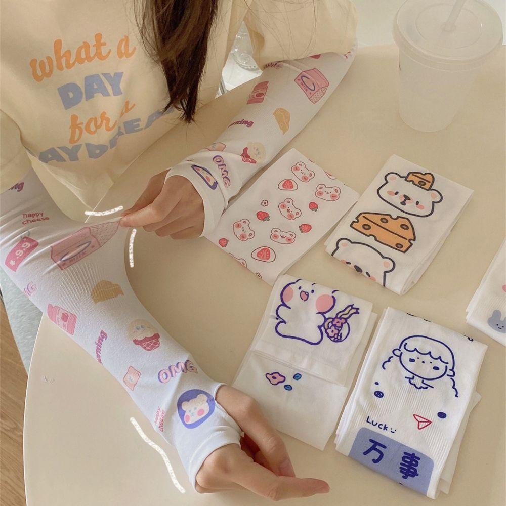 Vỏ Bọc Cánh Tay Bằng Lụa Lạnh Co Giãn Thoáng Khí Họa Tiết Dâu Tây Dễ Thương