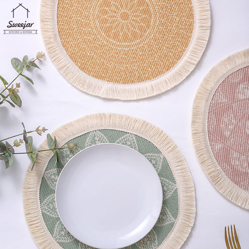 Tấm lót bàn ăn SWEEJAR phong cách bohemian thiết kế tua rua chống trượt và cách nhiệt tiện dụng