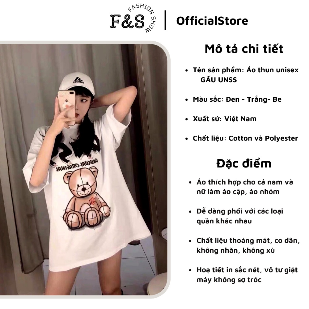 Áo thun tay lỡ unisex GẤU UNSS fom rộng - Áo phông F&S nam nữ, cặp đôi phong cách hàn quốc