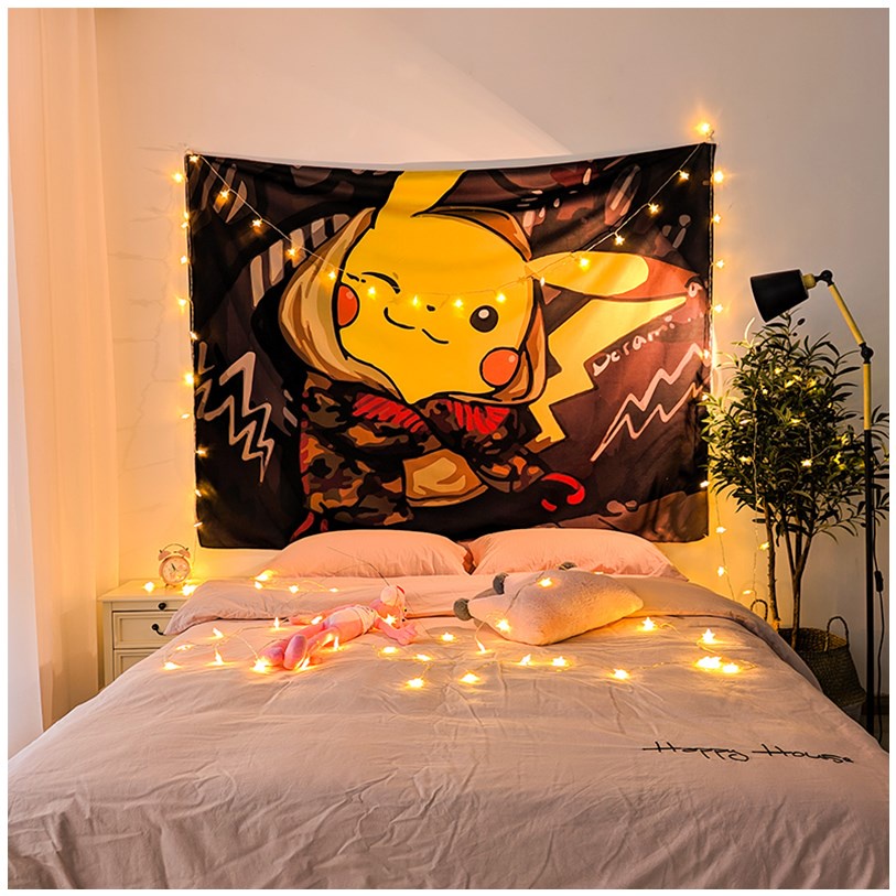 Pokemon hanging cloth kids room wall hanging Wall cloth Indoor cartoon Pikachu Kabi beast Frog Duck Live cloth art Wall decoration Background cloth Photo cloth