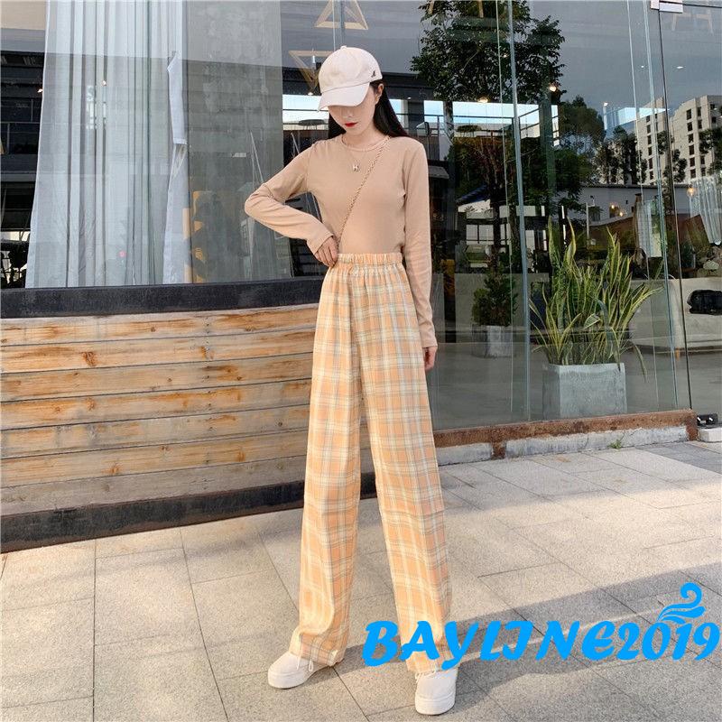 Quần Dài Ống Rộng Họa Tiết Caro Thời Trang Cá Tính Cho Nữ