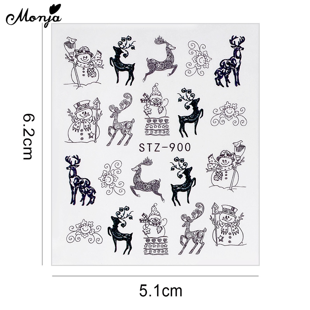 [Hàng mới về] Bộ 12 Miếng Dán Trang Trí Móng Tay Họa Tiết Giáng Sinh Monja