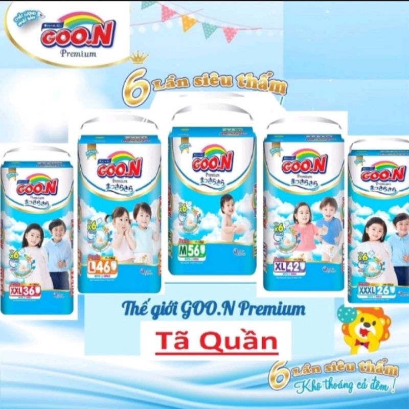 Bỉm Goon Prenium tã quần/dán. newbon70, M56, L46, XL42, XXL36, XXXL26.Bỉm Goon Soft & getle M58, L52, XL50, XXL48