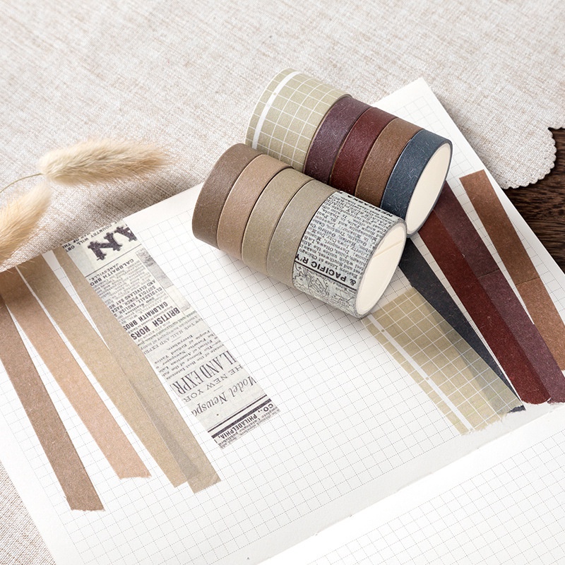 Bộ 10 cuộn băng keo giấy washi tape màu trơn dùng trang trí - Gấu Thỏ House