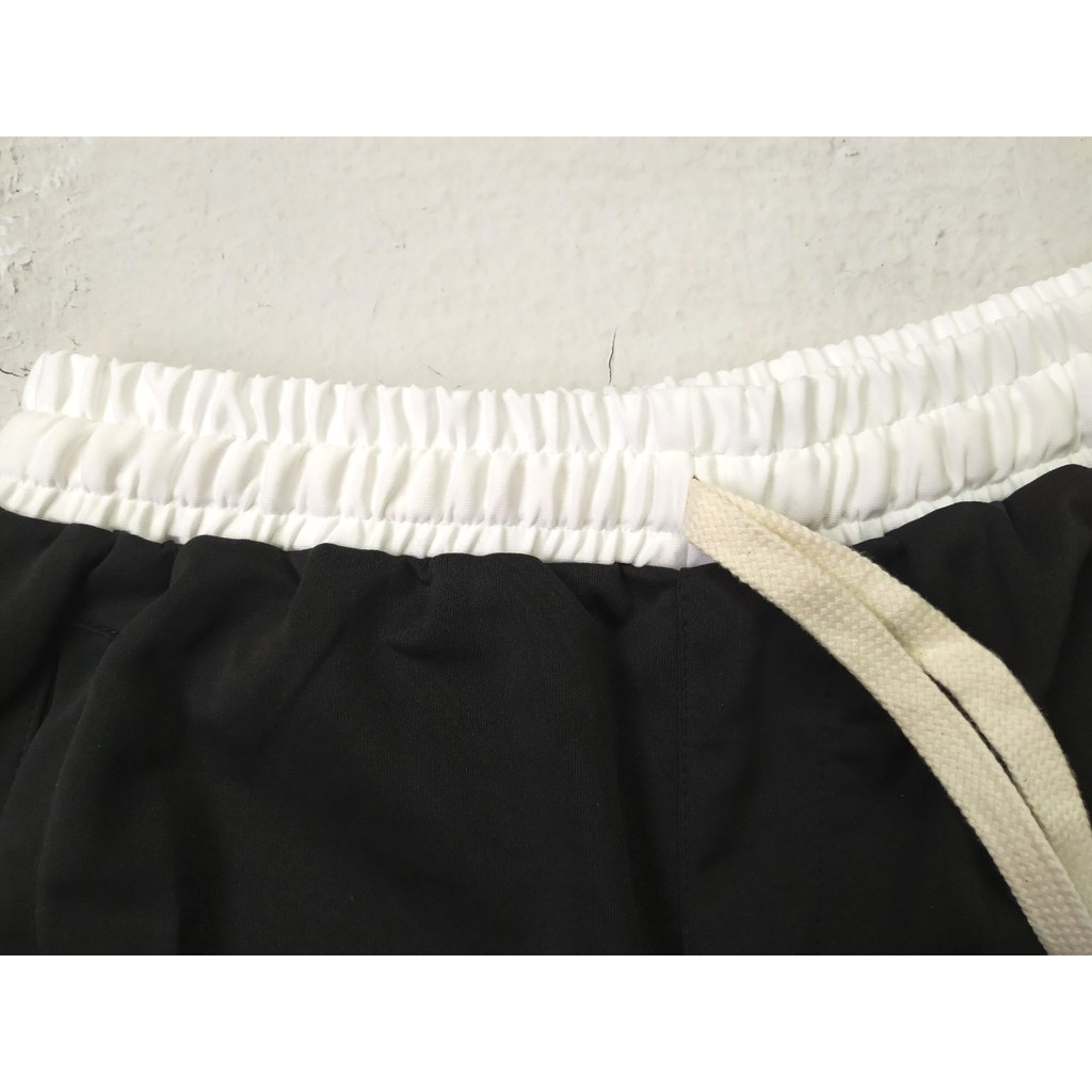 Quần short đùi ngắn 2v đen kẻ sọc trắng vải poly co giãn mạnh phong cách thể thao tập gym - S2VĐEN | Mr.Tee